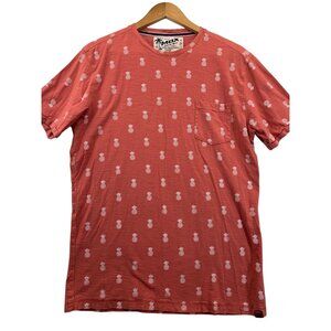 MBX Denim Wear Mens TShirt Sz L Orange Pineapples Print Casual CruiseWear Comfy